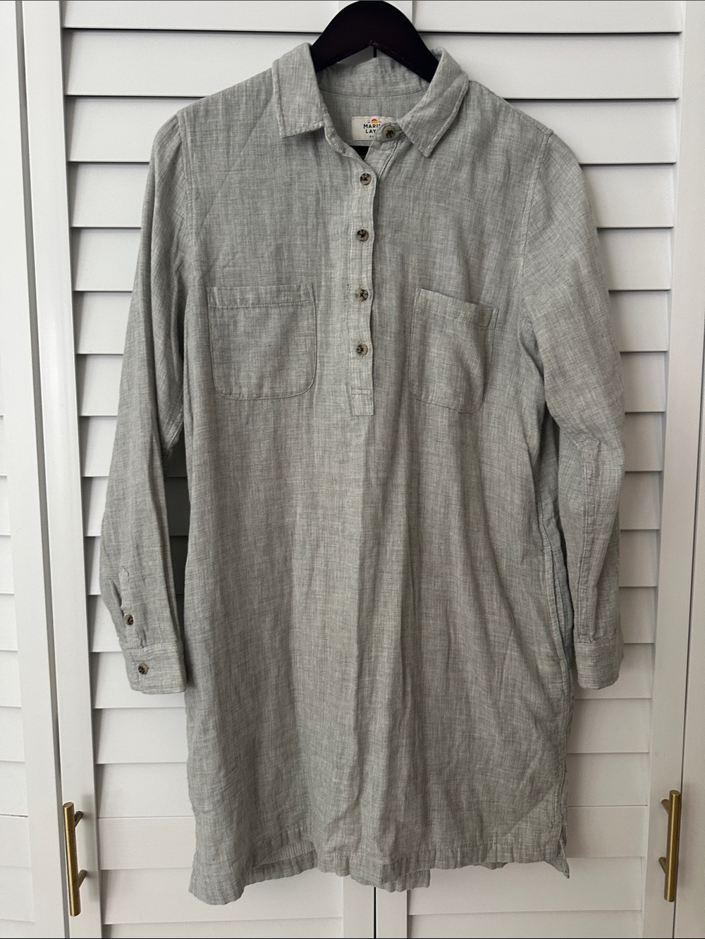 Marine Layer Gray Long Sleeve Quinn Popover Dress - XL